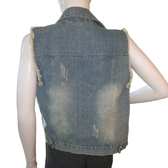 Hook Blue Denim Vest with Distressed Details and Cropped Length vintage - Picture 6 of 9
